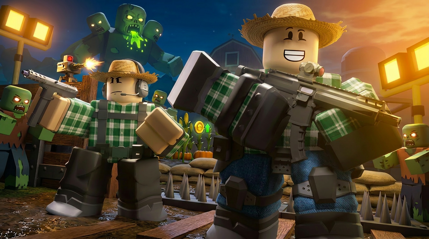 Armed farmers defending against zombies at night